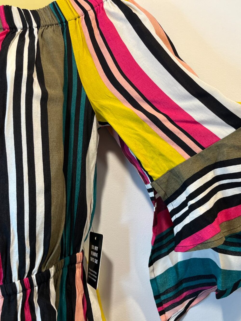 Express Off-Shoulder Multicolor Striped Romper Dress - Size Medium - NWT $59.95 - Picture 5 of 7